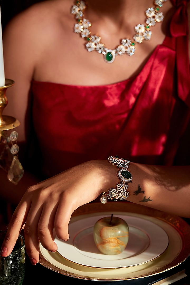 Gold Plated Onyx Bracelet In Sterling Silver by Janvi Sachdeva Design
