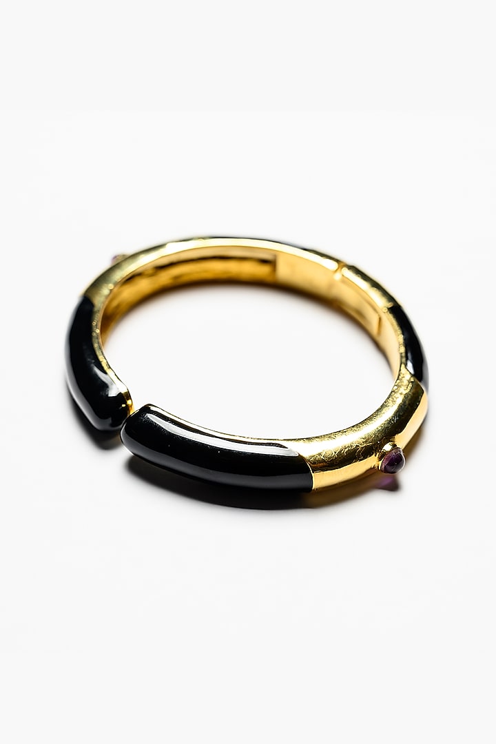 Gold Plated Amethyst Bangle In Sterling Silver by Janvi Sachdeva Design