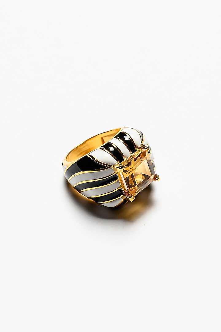 Gold Plated Citrine Ring In Sterling Silver by Janvi Sachdeva Design