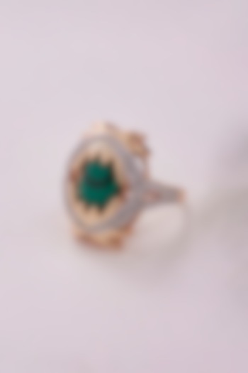 Rose Gold Finish Malachite & Zirconia Ring In Sterling Silver by Janvi Sachdeva Design