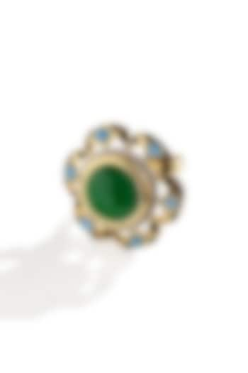 Gold Finish Green & Blue Gemstone Ring In Sterling Silver by Janvi Sachdeva Design at Pernia's Pop Up Shop