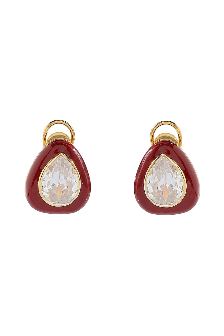 Gold Finish Zircon Stud Earrings In Sterling Silver by Janvi Sachdeva Design at Pernia's Pop Up Shop