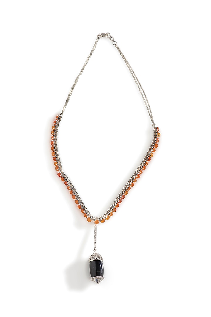 White Finish CZ Diamond & Black Onyx Enameled Necklace In Sterling Silver by Janvi Sachdeva Design at Pernia's Pop Up Shop