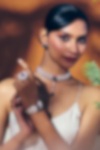 White Rhodium Finish Green Onyx & Rose Quartz Stone Bracelet In Sterling Silver by Janvi Sachdeva Design at Pernia's Pop Up Shop