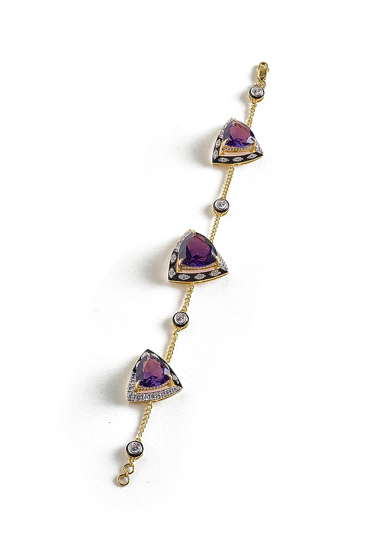 White Rhodium Finish Amethyst Stone Enameled Bracelet In Sterling Silver by Janvi Sachdeva Design at Pernia's Pop Up Shop