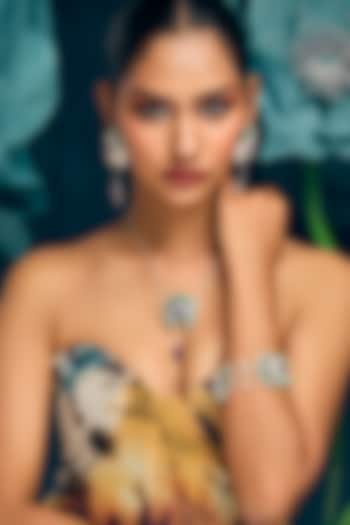 White Rhodium Finish Amethyst Stone & CZ Diamond Enameled Bracelet In Sterling Silver by Janvi Sachdeva Design at Pernia's Pop Up Shop