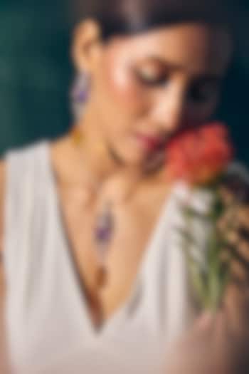 White Rhodium Finish Amethyst & Citrine Gemstone Pendant Necklace In Sterling Silver by Janvi Sachdeva Design at Pernia's Pop Up Shop