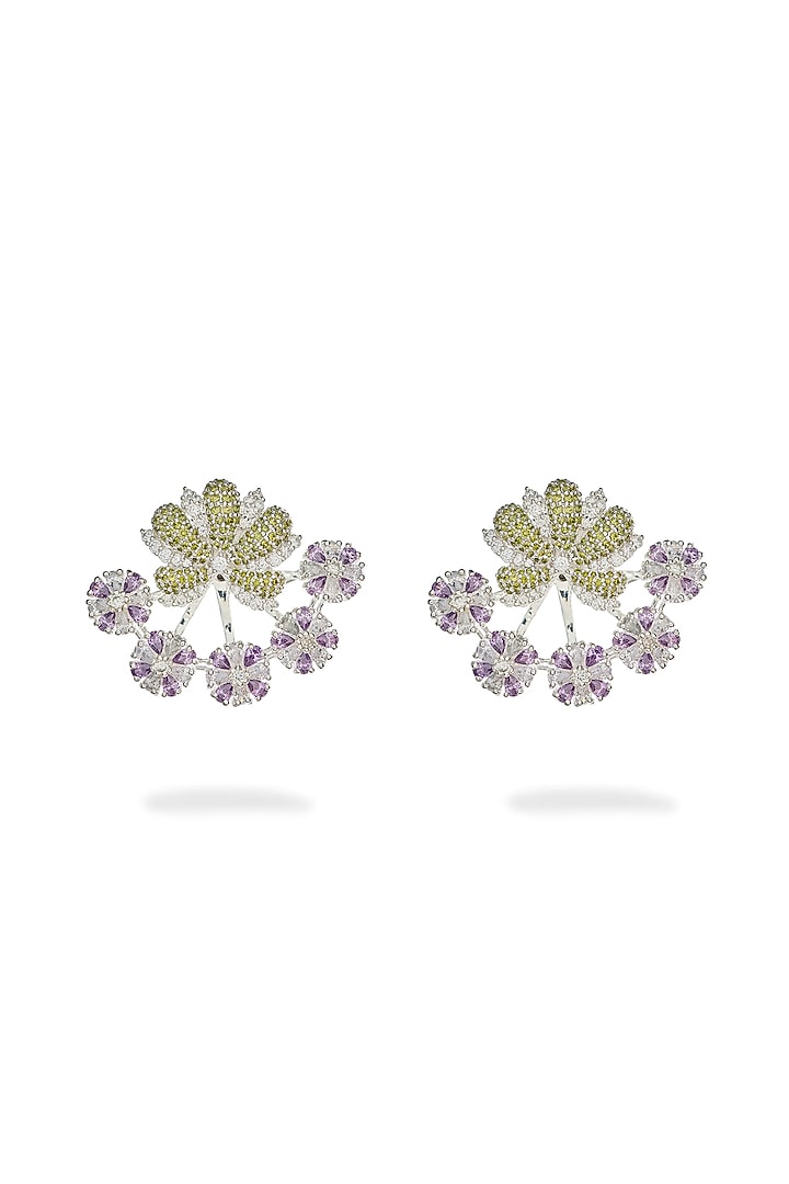 White Rhodium Finish Amethyst & Green Quartz Gemstone Earrings In Sterling Silver by Janvi Sachdeva Design at Pernia's Pop Up Shop