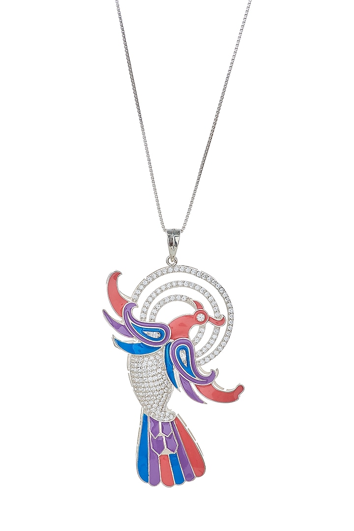 White Rhodium Finish Amethyst & Green Quartz Gemstone Pendant Necklace In Sterling Silver by Janvi Sachdeva Design at Pernia's Pop Up Shop