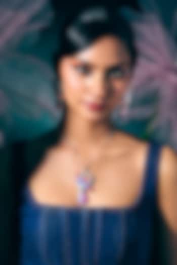 White Rhodium Finish Amethyst & Green Quartz Gemstone Pendant Necklace In Sterling Silver by Janvi Sachdeva Design at Pernia's Pop Up Shop
