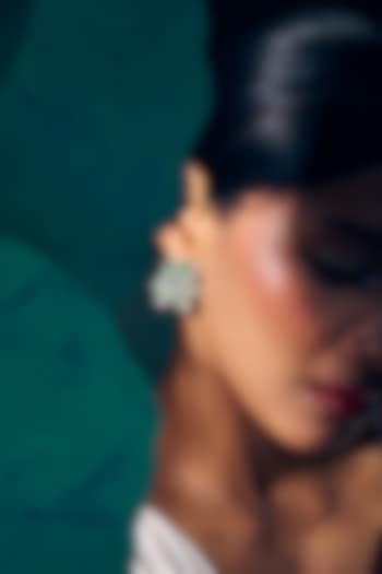 White Rhodium Finish Amethyst Gemstone Green Enameled Earrings In Sterling Silver by Janvi Sachdeva Design at Pernia's Pop Up Shop