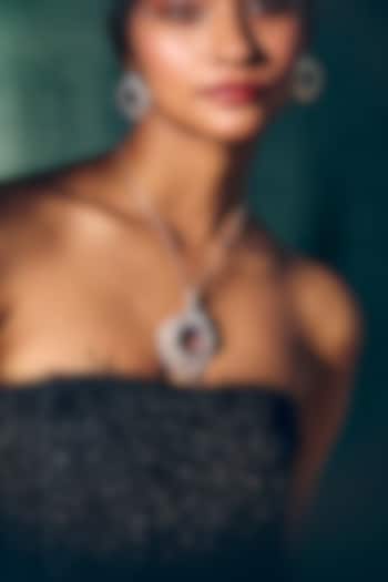 White Rhodium Finish Lapis Lazuli & Cz Diamond Pendant Necklace In Sterling Silver by Janvi Sachdeva Design at Pernia's Pop Up Shop