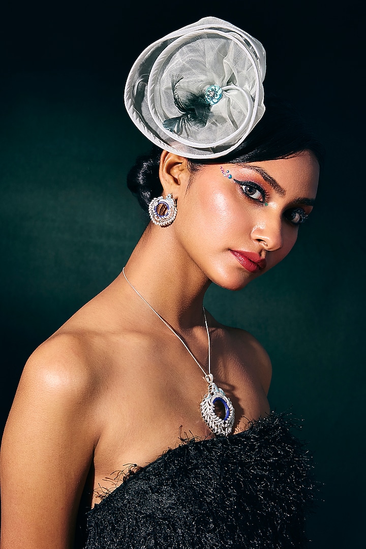 White Rhodium Finish Lapis Lazuli & Cz Diamond Earrings In Sterling Silver by Janvi Sachdeva Design at Pernia's Pop Up Shop