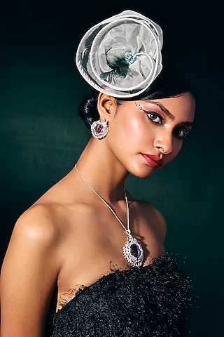 White Rhodium Finish Lapis Lazuli & Cz Diamond Earrings In Sterling Silver by Janvi Sachdeva Design