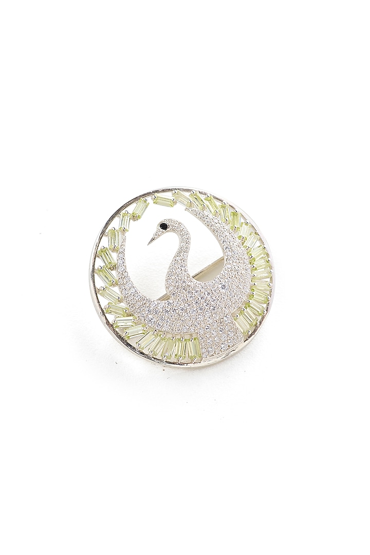 White Rhodium Finish Lemon Quartz & Cz Diamond Brooch In Sterling Silver by Janvi Sachdeva Design at Pernia's Pop Up Shop