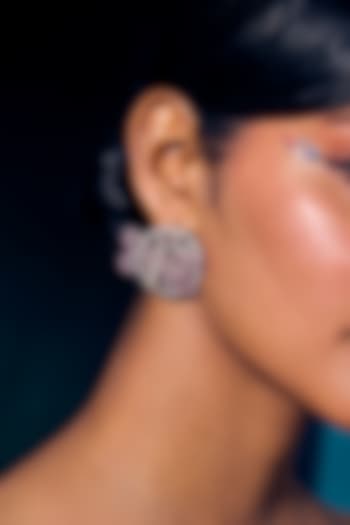White Rhodium Finish Pink Quartz Earrings In Sterling Silver by Janvi Sachdeva Design at Pernia's Pop Up Shop