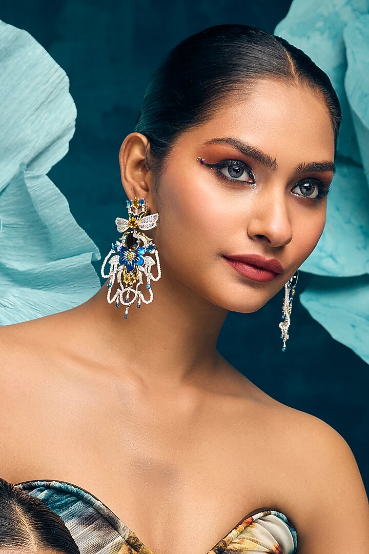 White Rhodium Finish Iolites Gemstone Dangler Earrings In Sterling Silver by Janvi Sachdeva Design at Pernia's Pop Up Shop