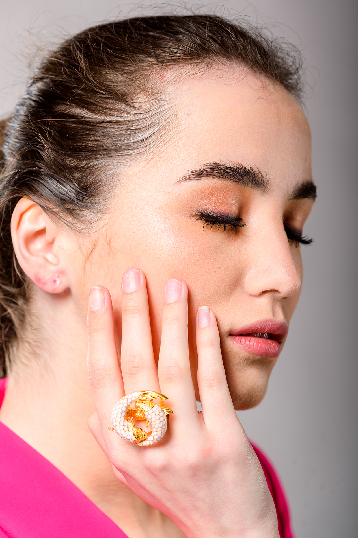 Gold Finish White Enameled Ring In 92.5 Sterling Silver by Janvi Sachdeva Design at Pernia's Pop Up Shop