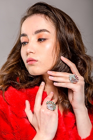 White Finish Red Quartz Ring In 92.5 Sterling Silver by Janvi Sachdeva Design