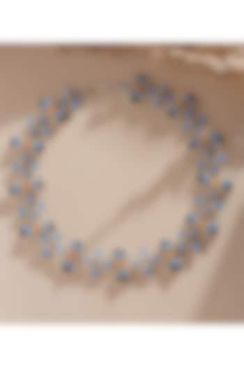 White Finish Blue Stone & Zircon Necklace In Sterling Silver by Janvi Sachdeva Design
