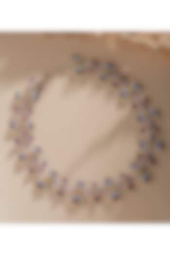 White Finish Purple Stone & Zircon Necklace In Sterling Silver by Janvi Sachdeva Design