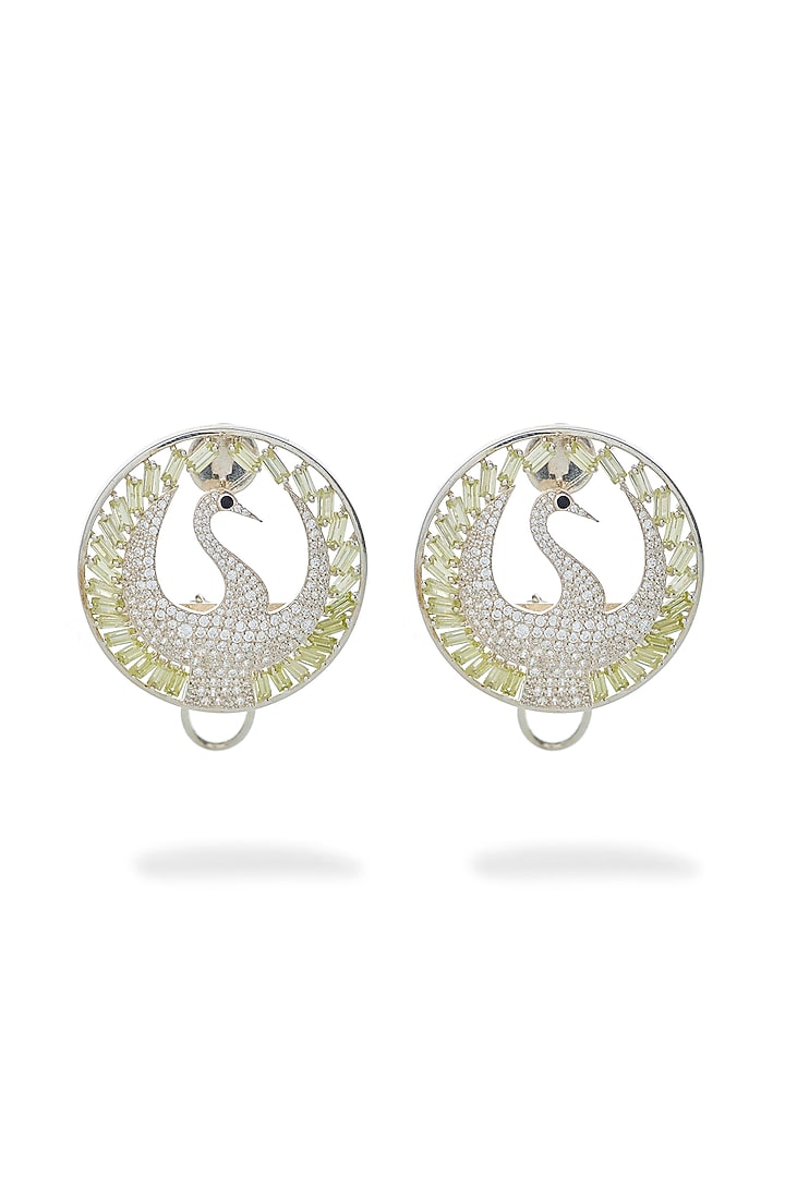 White Rhodium Finish Lemon Quartz & Cz Diamond Earrings In Sterling Silver by Janvi Sachdeva Design at Pernia's Pop Up Shop