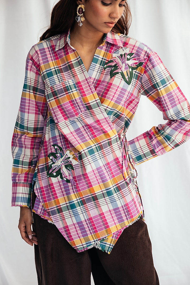 Pink Cotton Embroidered Wrap Shirt by Jodi at Pernia's Pop Up Shop