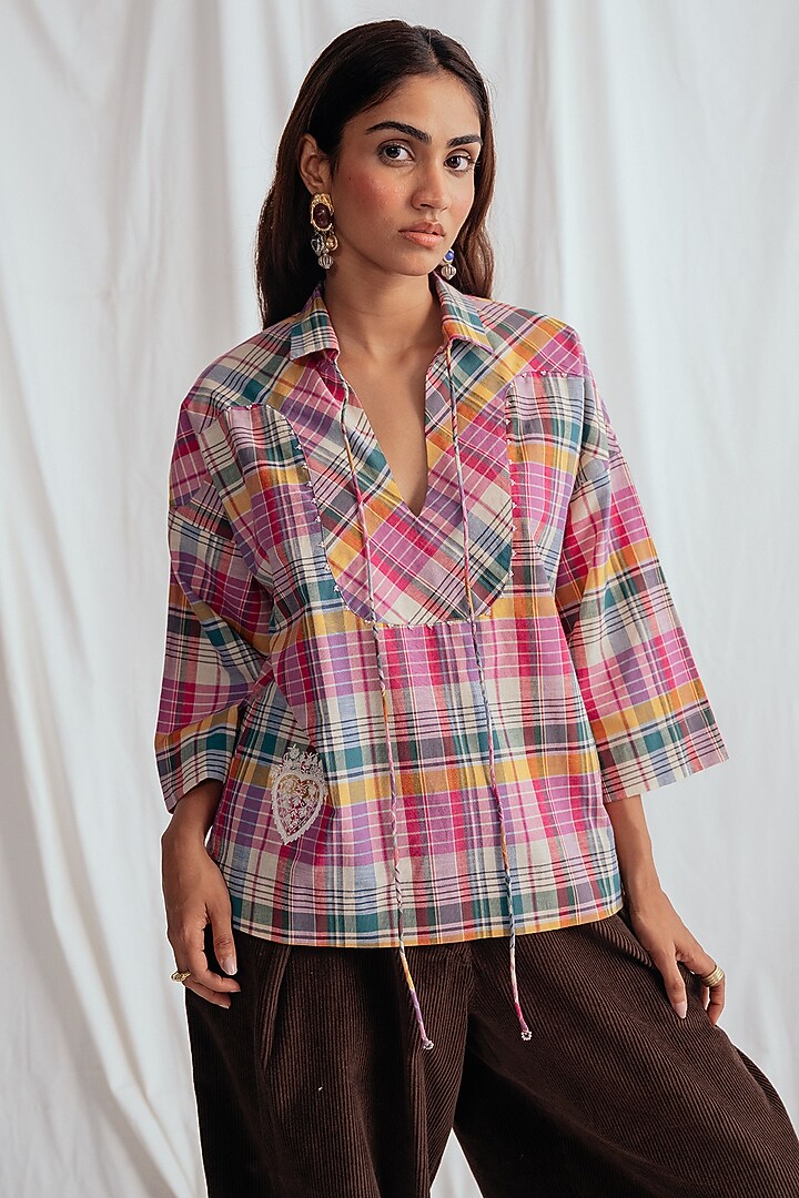 Pink Cotton Hand Embroidered Blouse by Jodi at Pernia's Pop Up Shop