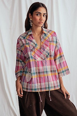 Pink Cotton Hand Embroidered Blouse by Jodi
