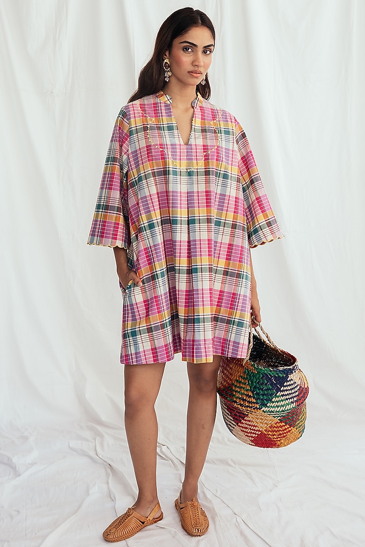 Pink Cotton Embroidered Shift Summer Dress by Jodi at Pernia's Pop Up Shop