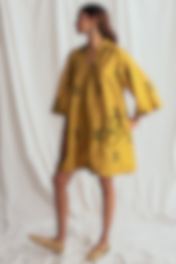 Yellow Cotton Silk Embroidered Shift Summer Dress by Jodi at Pernia's Pop Up Shop