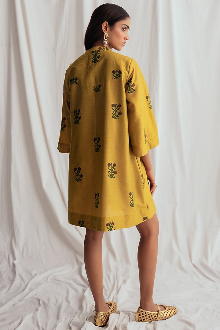 Yellow Cotton Silk Embroidered Shift Summer Dress by Jodi at Pernia's Pop Up Shop