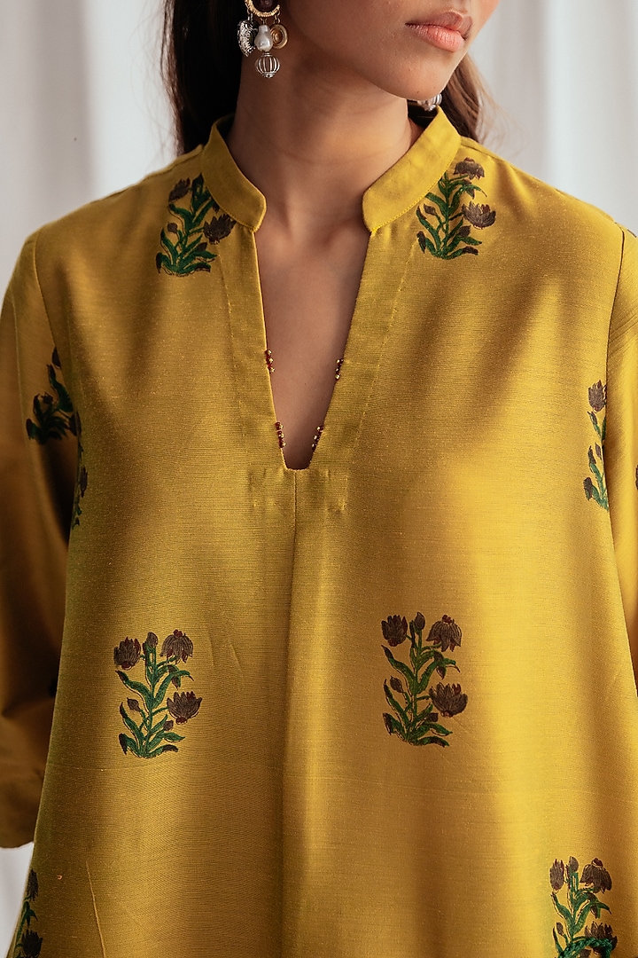 Yellow Cotton Silk Embroidered Shift Summer Dress by Jodi at Pernia's Pop Up Shop