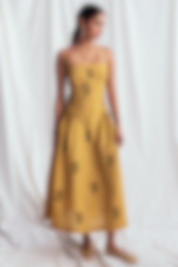 Yellow Cotton Silk Embroidered Summer Dress by Jodi at Pernia's Pop Up Shop