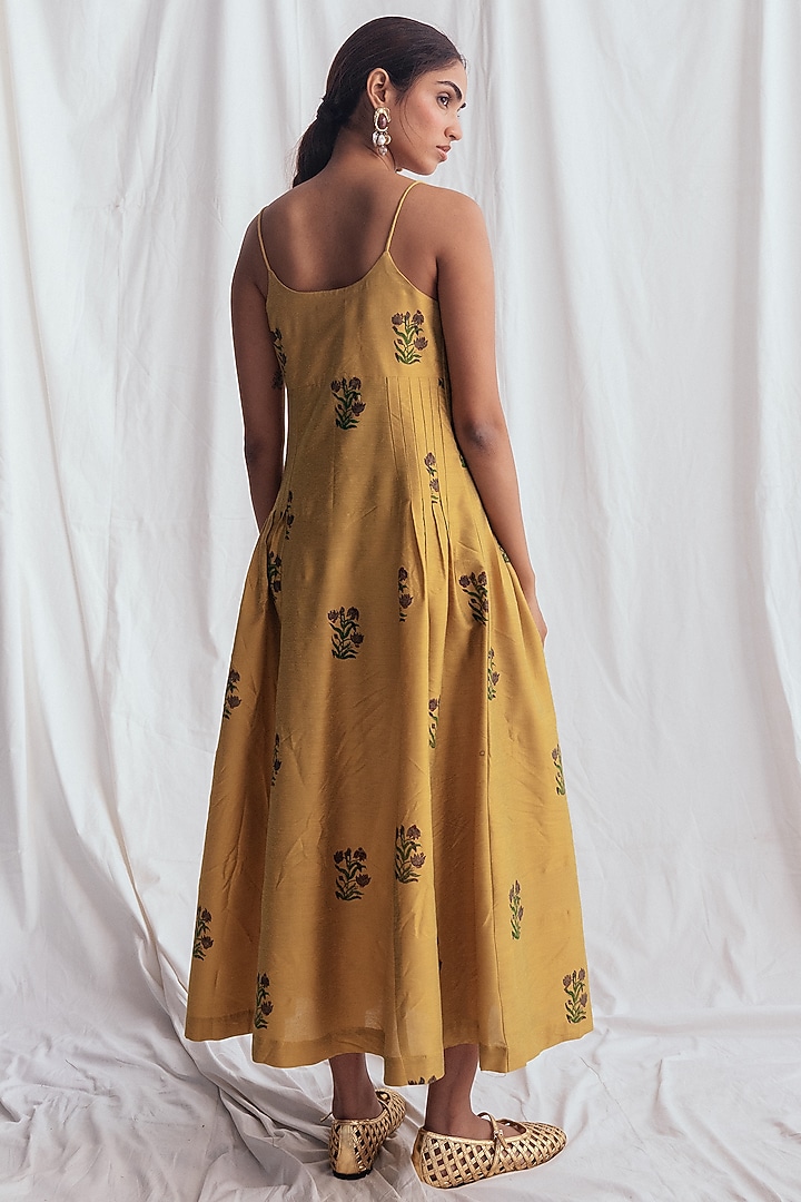 Yellow Cotton Silk Embroidered Summer Dress by Jodi at Pernia's Pop Up Shop
