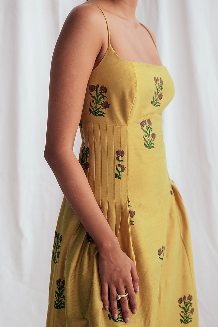 Yellow Cotton Silk Embroidered Summer Dress by Jodi at Pernia's Pop Up Shop