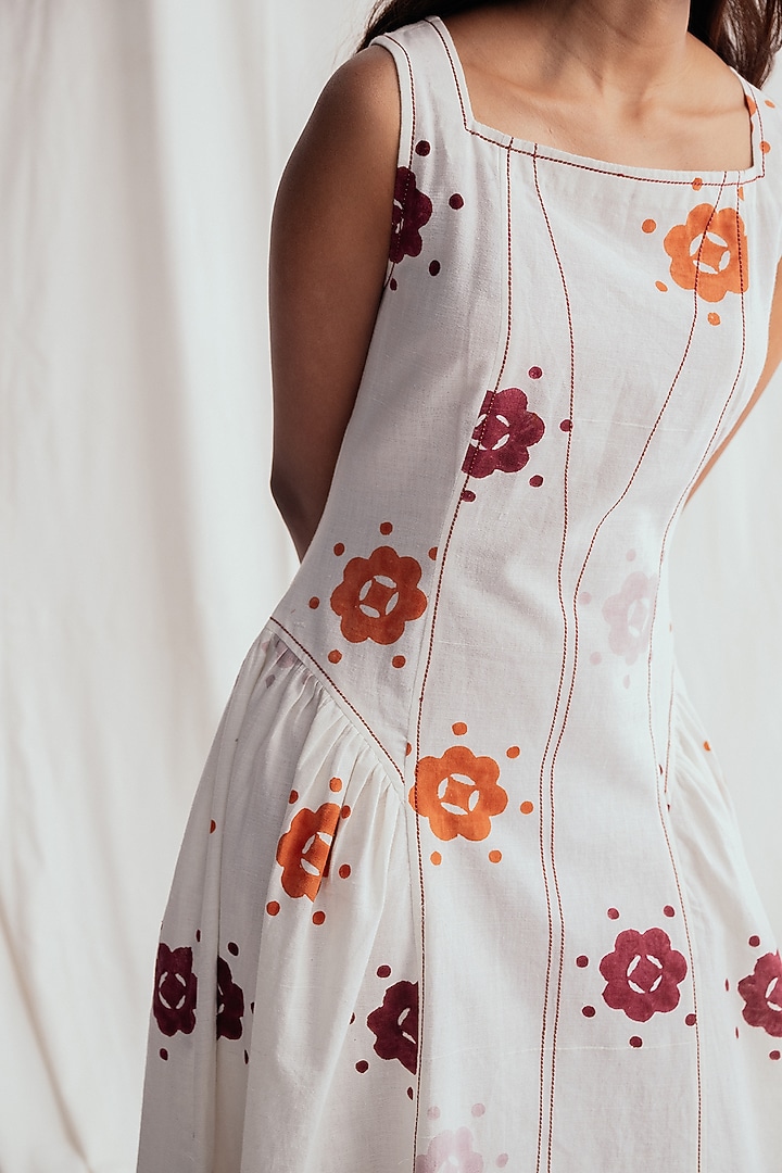 White Kala Cotton Block-Printed Summer Dress by Jodi at Pernia's Pop Up Shop