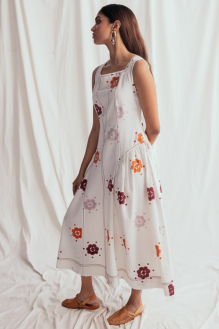 White Kala Cotton Block-Printed Summer Dress by Jodi at Pernia's Pop Up Shop