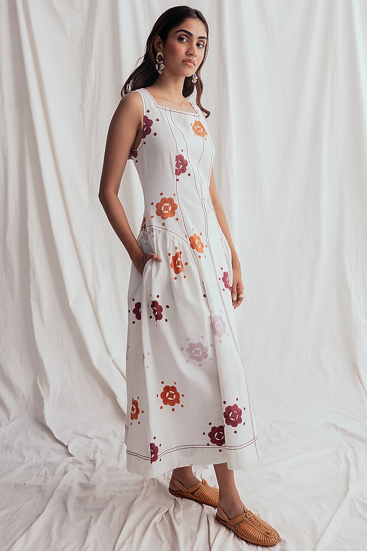 White Kala Cotton Block-Printed Summer Dress by Jodi at Pernia's Pop Up Shop