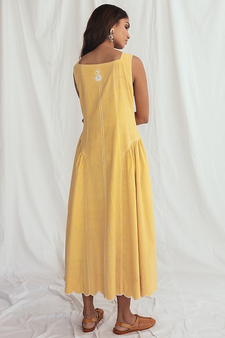 Yellow Kala Cotton Embroidered & Block-Printed Summer Dress by Jodi at Pernia's Pop Up Shop