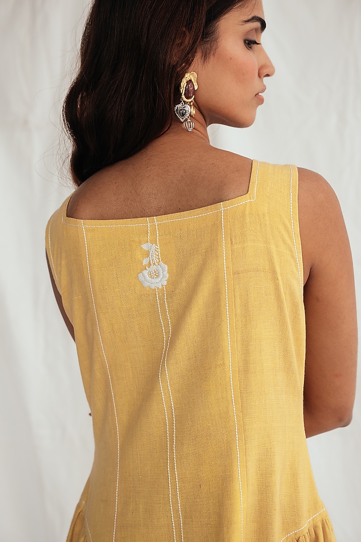 Yellow Kala Cotton Embroidered & Block-Printed Summer Dress by Jodi at Pernia's Pop Up Shop