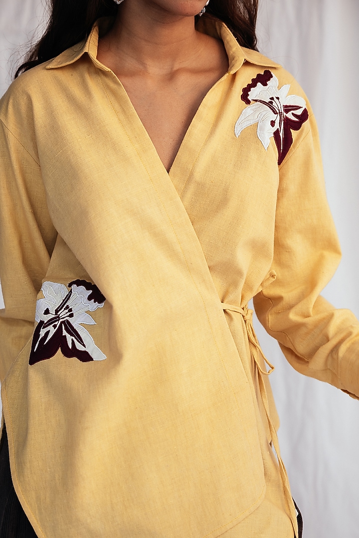Yellow Kala Cotton Embroidered Wrap Shirt by Jodi at Pernia's Pop Up Shop