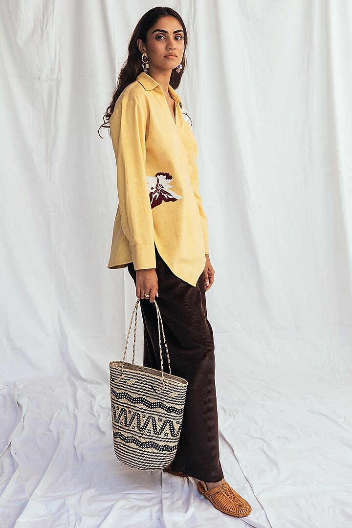 Yellow Kala Cotton Embroidered Wrap Shirt by Jodi at Pernia's Pop Up Shop