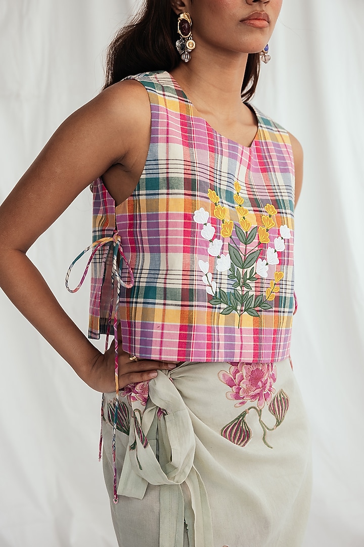 Pink Cotton Embroidered Bib by Jodi at Pernia's Pop Up Shop