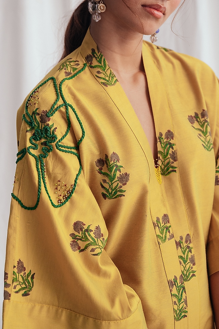 Yellow Cotton Silk Embroidered Summer Dress by Jodi at Pernia's Pop Up Shop