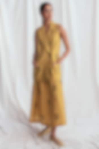 Yellow Cotton Silk Hand-Block Printed & Embroidered Blazer by Jodi at Pernia's Pop Up Shop