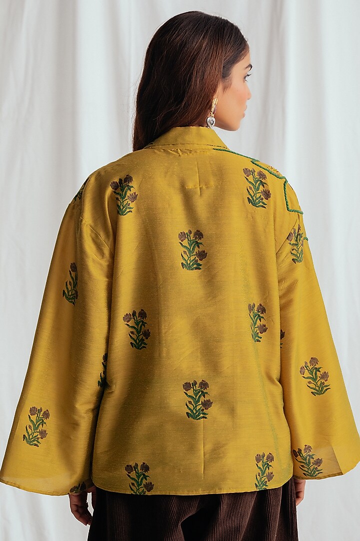 Yellow Cotton Silk Embroidered Shirt by Jodi at Pernia's Pop Up Shop