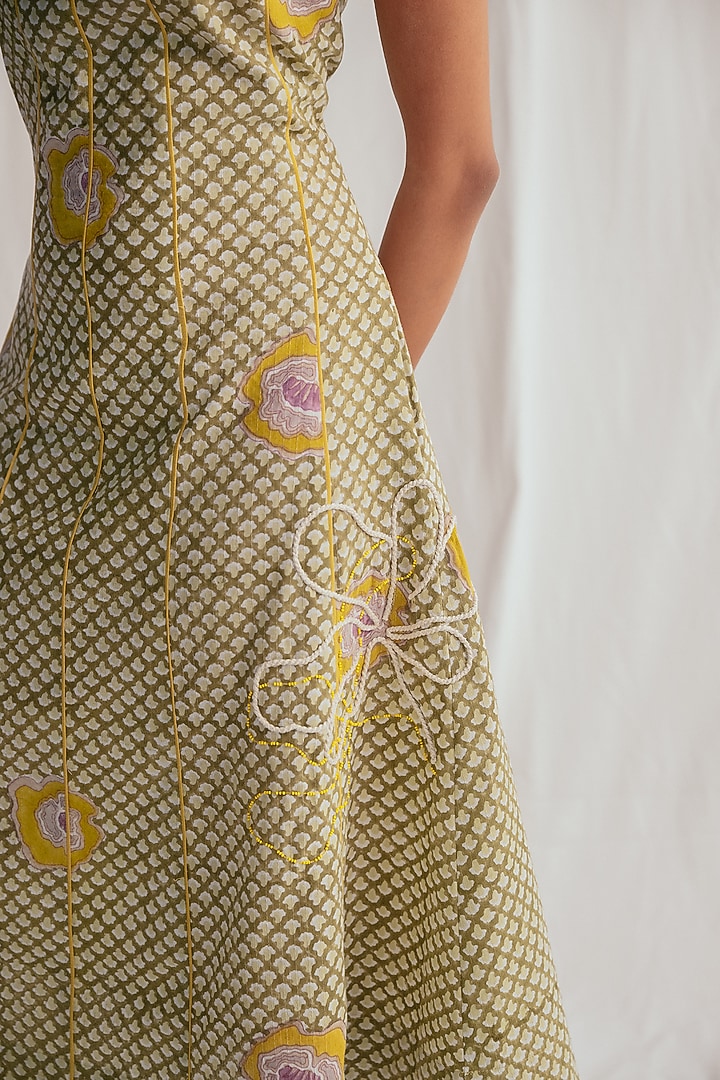 Green Cotton Printed & Embroidered Summer Dress by Jodi at Pernia's Pop Up Shop