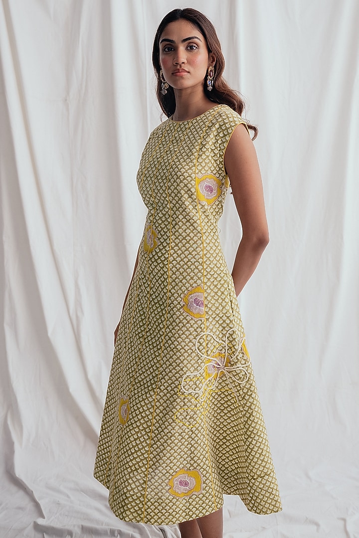 Green Cotton Printed & Embroidered Summer Dress by Jodi at Pernia's Pop Up Shop