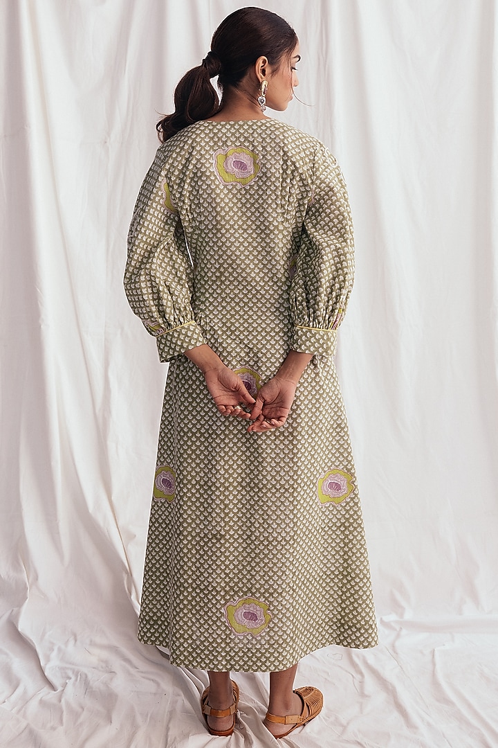 Green Cotton Printed & Embroidered Summer Dress by Jodi at Pernia's Pop Up Shop